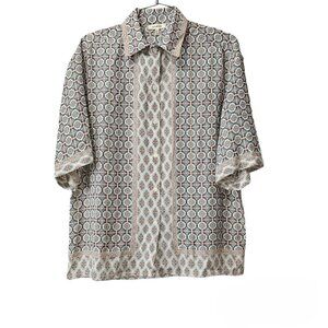 Max Studio Button Down Oversized Geometric Short Sleeve Collard Top